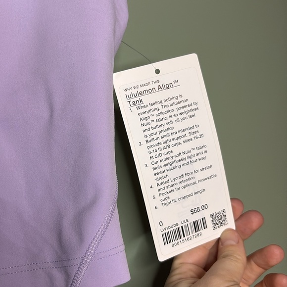 Lululemon Align Tank - Lilac Ether size 0 *Pads Missing - Picture 2 of 3